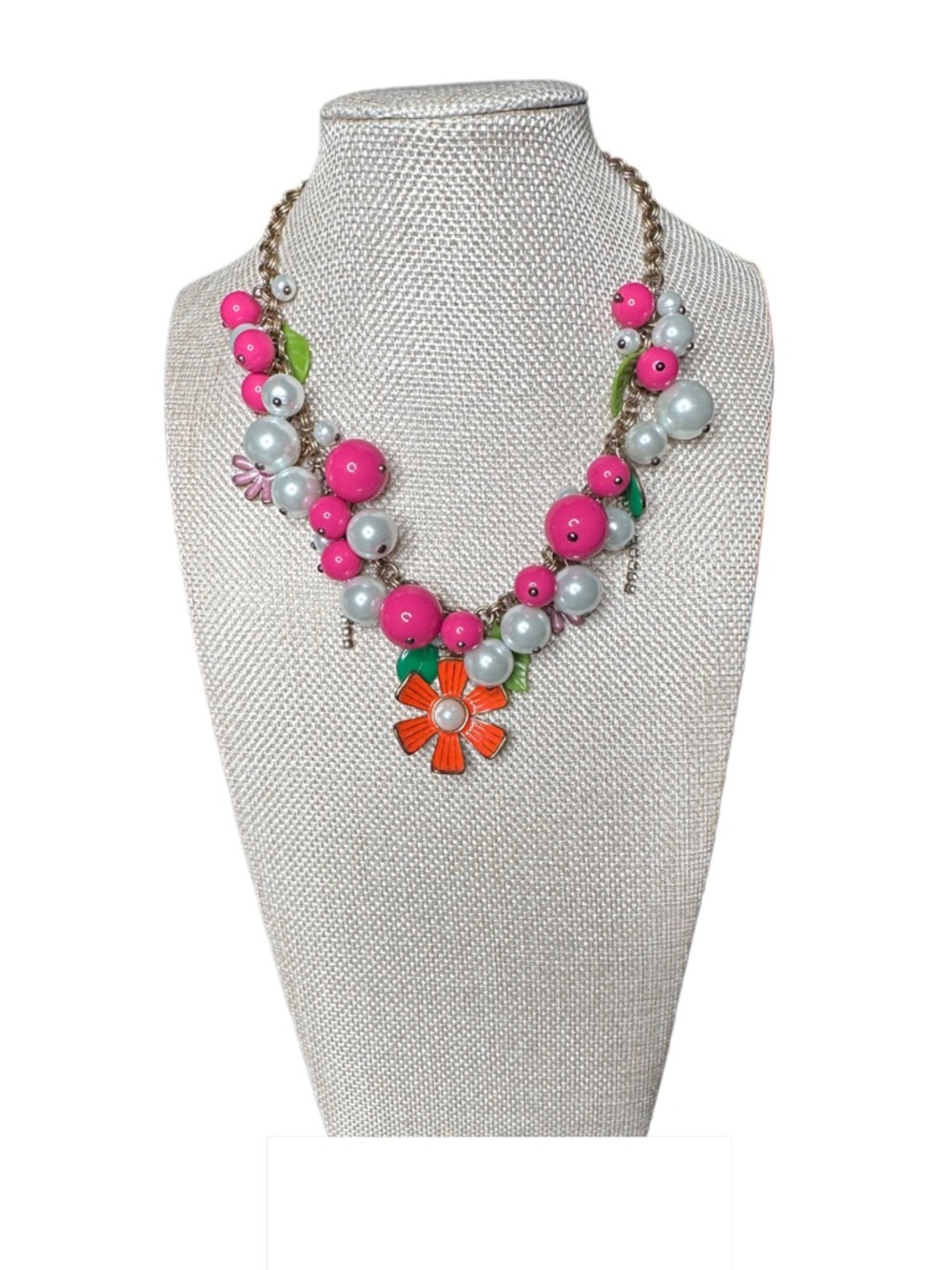 Betsey Johnson Pink, Orange & Green Floral Bubble Necklace